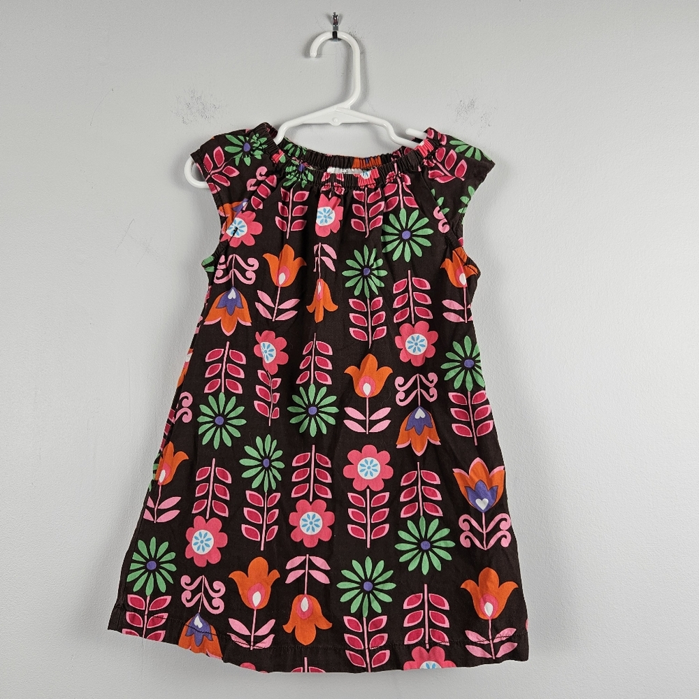 HANNA ANDERSSON brown‎ floral 100% cotton dress size 100 (US 4)